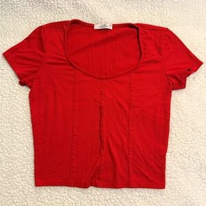 Rebellious Dreamer Red Ribbed Short Sleeve Top